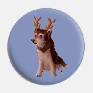 Husky wearing deer antlers Pin