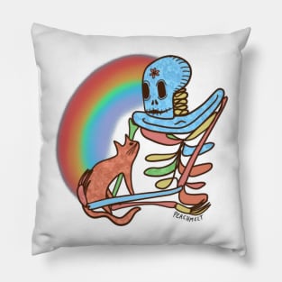 Rainbow Skeleton and Cat Friend Pillow