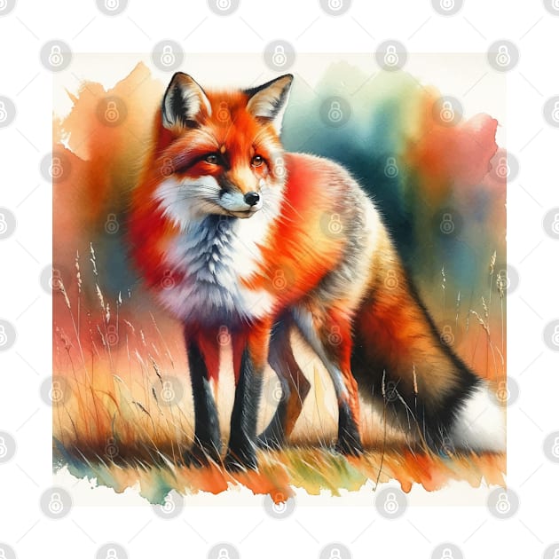 Autumn Whisper: Enchanting Red Fox Watercolor by Aquarelle Impressions