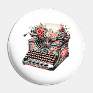 Retro Vintage Floral Typewriter Pin