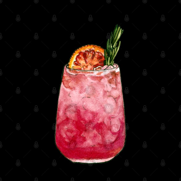 Pink Cocktail with Orange Slice - Watercolor by AquarellChill