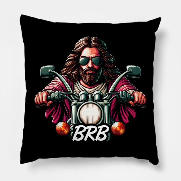 BRB meme Jesus is coming soon Motorbike Pillow by Plushism