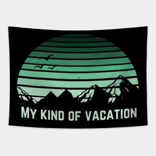 My Kind of Vacation Distressed Hiking Vintage Mountain Sunset Tapestry