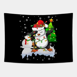 Santa Christmas Dabbing Through The Snow Dabbing Penguin Snowman Tapestry