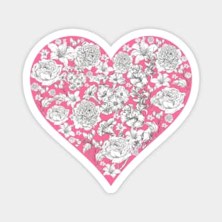 Vintage white flower in pink heart Magnet