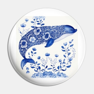 Majestic sea whale in navy blue II Pin