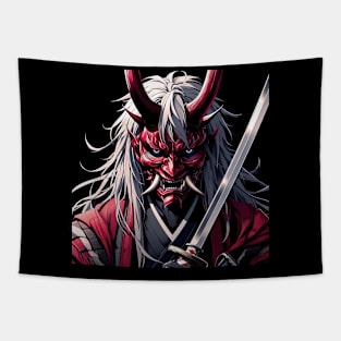 The Samurai with Japanese ancient ghost mask: 日本古代のお化けの面 Tapestry