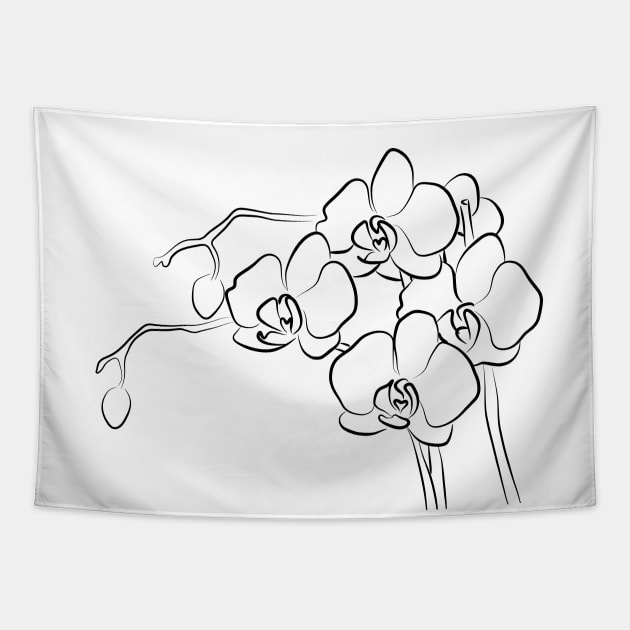 Orchid Line Art Drawing Tapestry by PeachOnAWindowsill