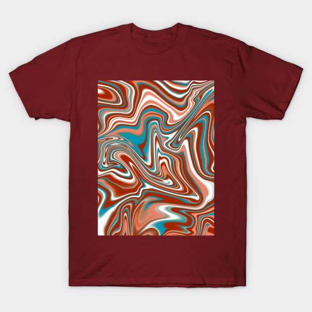 Brick and Blue Swirly Marbled Pattern, 1970s Vintage - Marble Swirl - T-Shirt