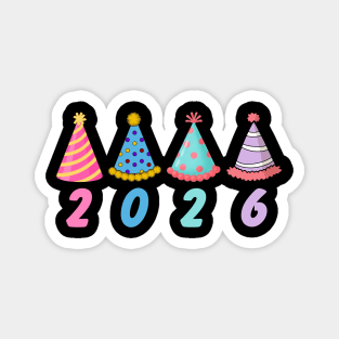 2026 with Colorful Party Hats for New Year Magnet