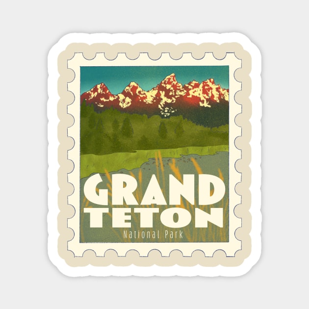 Grand Teton National Park Stamp Magnet by adrienne-makes