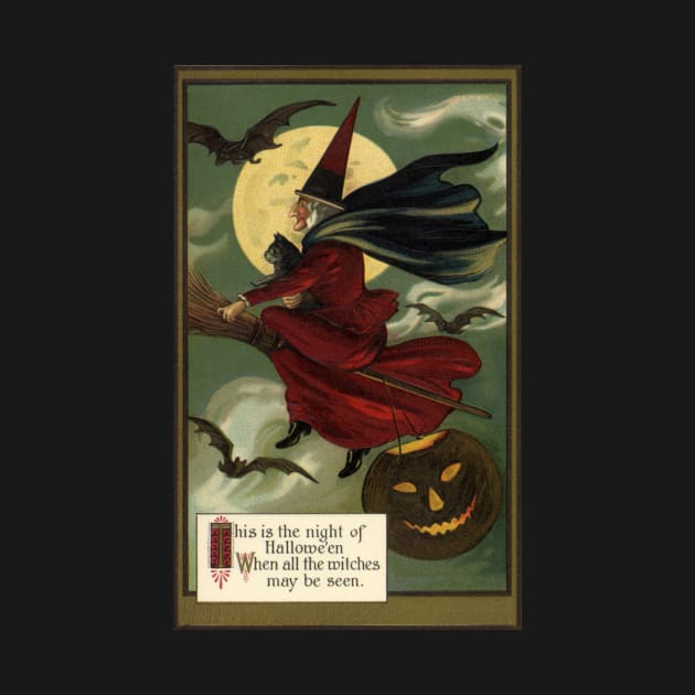 Vintage Halloween, Witch on a Broomstick by MasterpieceCafe