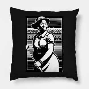 Woman Golfer Woodblock Print Pillow