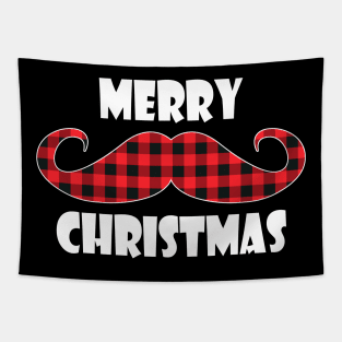 mustache red plaid buffalo christmas Tapestry