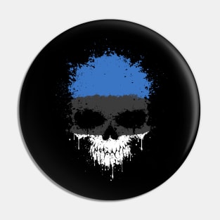 Chaotic Estonian Flag Splatter Skull Pin