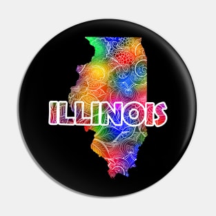 Colorful mandala art map of Illinois with text in multicolor pattern Pin