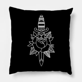 HomeSchoolTattoo Dagger and Rose (WHITE) Pillow