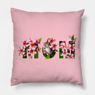 Mom Cat Floral Text (Frangipani) Pillow