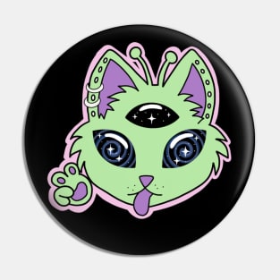 Trippy Alien Kitty - No Background Pin