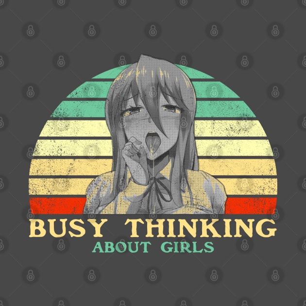 Busy Thinking About Girls - Funny Lesbian Anime - Retro Sunset by clvndesign