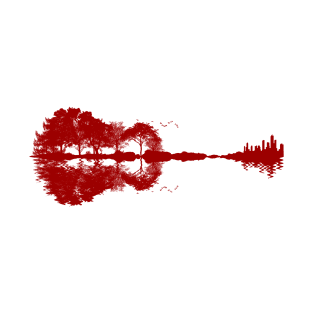 Red guitar, reflection illustration art. T-Shirt