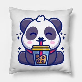 Cute panda drinking boba milk tea cartoon Pillow