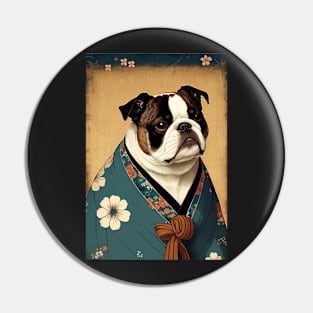 White dog with green robe - Japanese style Pin