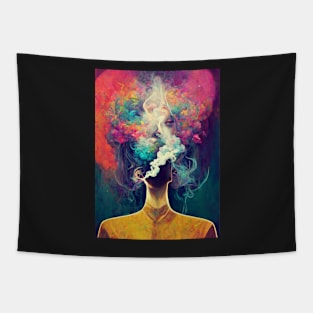 Smokey head, psychedelic, dmt, portrait Tapestry