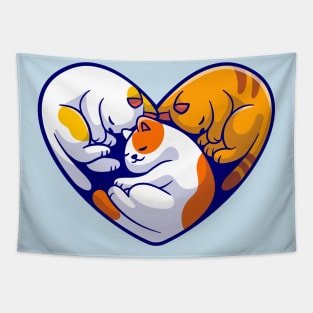 Cute Cat Sleeping With Love Shape Cartoon Tapestry