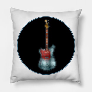 Tiled Pixel Lefty Mustang Guitar in a Black Circle Pillow