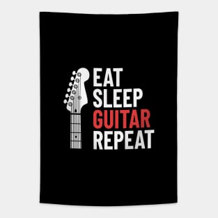 Eat Sleep Guitar Repeat Electric Guitar Headstock Dark Theme Tapestry