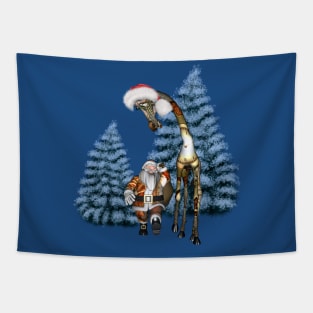 Merry Christmas, steampunk Santa Claus with steampunk giraffe Tapestry