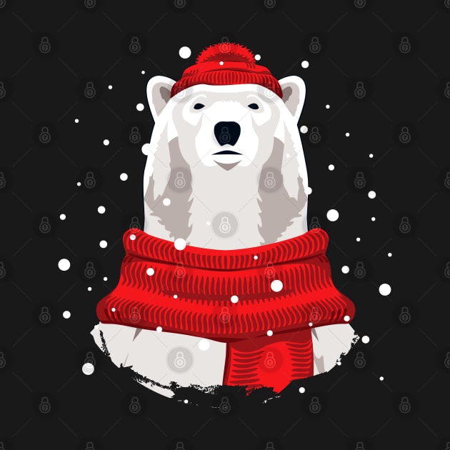 Polar bear in red hat and scarf by lents