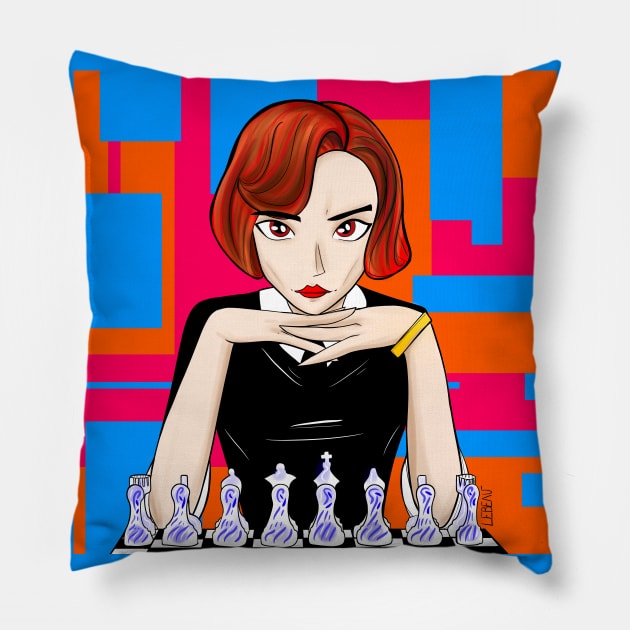 the talented beth harmon in chess games Pillow by jorge_lebeau