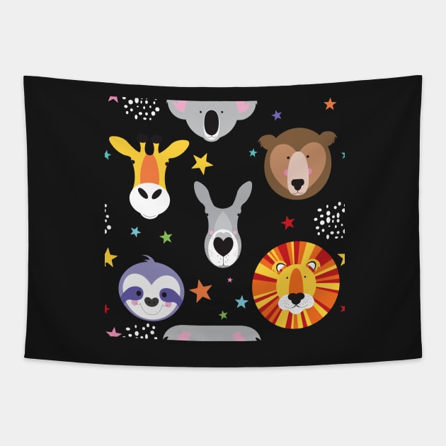 Furry friends cute animal pattern Tapestry by creativemonsoon