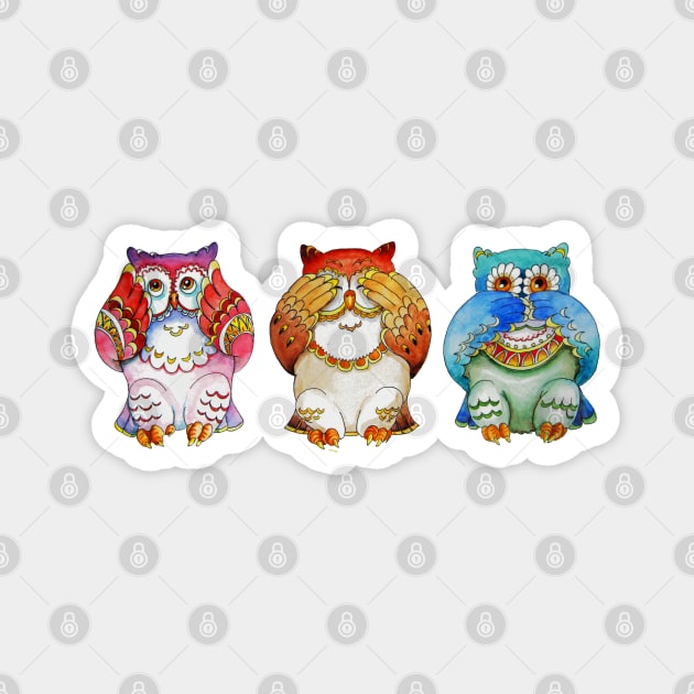 Three wise owls Magnet by Redilion