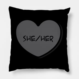 Pronoun She/Her Conversation Heart in Black Pillow