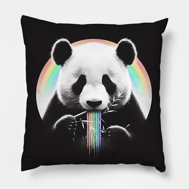 Monochromatic Panda Bear Within Rainbow Colors Pillow by TomFrontierArt