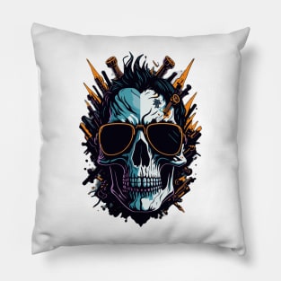 Skull with guns wearing sunglasses Pillow