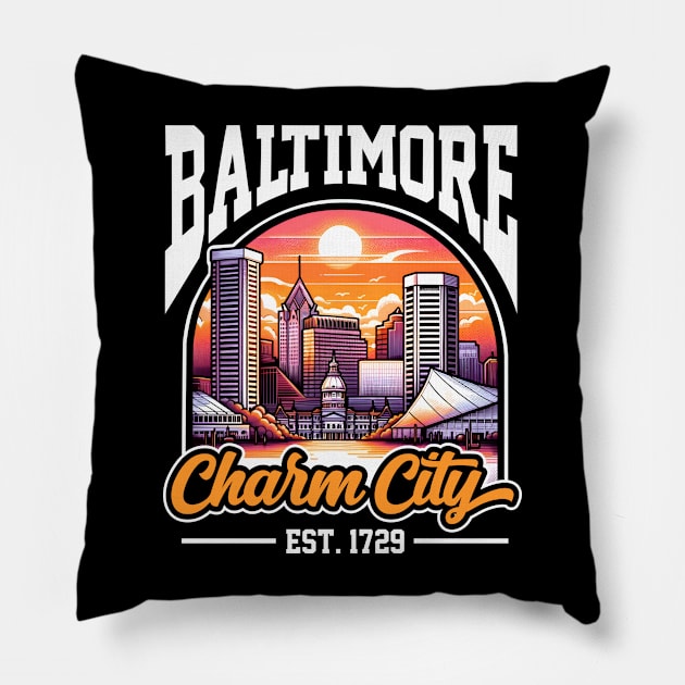 Baltimore Charm City Skyline Pillow by DetourShirts