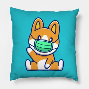 Cute Corgi Wearing Mask Cartoon Pillow