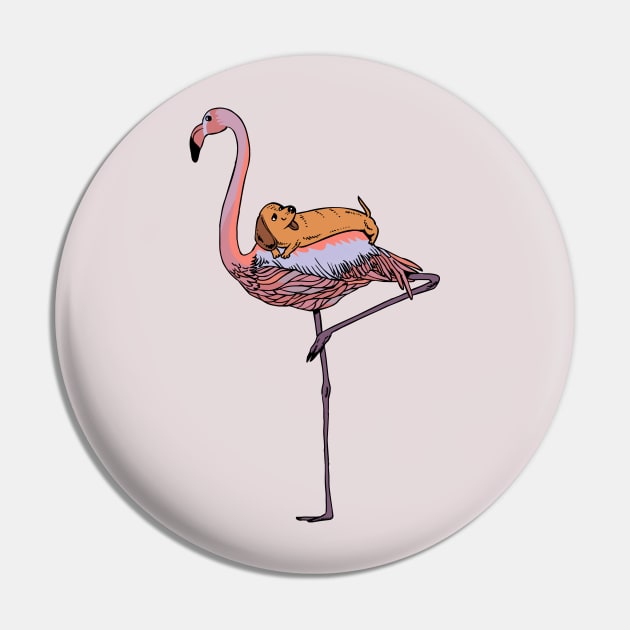 Flamingo and Dachshund Pin by huebucket