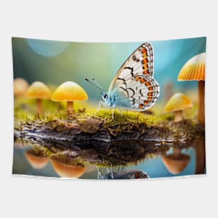 Butterfly Mushroom Nature Serene Calm Tapestry