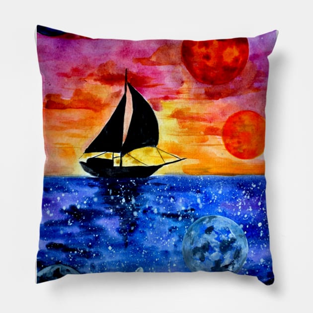 Galaxy Star Sailing Boat Pillow by ZeichenbloQ