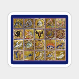 MEDIEVAL BESTIARY, FANTASTIC ANIMALS IN GOLD RED BLUE COLORS Magnet