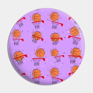 Basketball - Ball and Hoop Pattern on Purple Background Pin