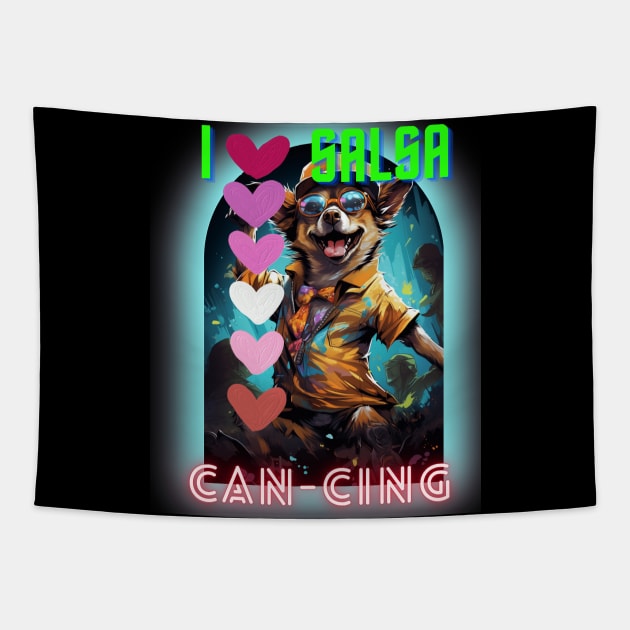 Dancing Dog with Maracas: "Salsa Paws" Tapestry by LionCreativeFashionHubMx