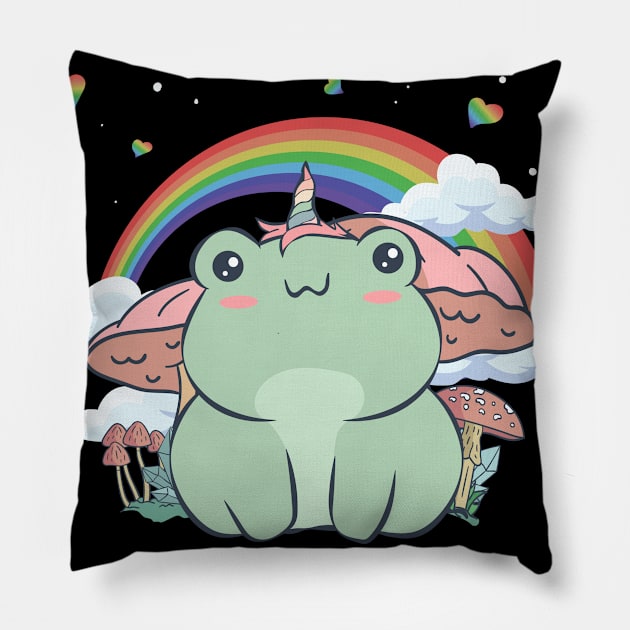 Cottagecore Aesthetic Kawaii Frog Unicorn Frogcore Pillow by Alex21