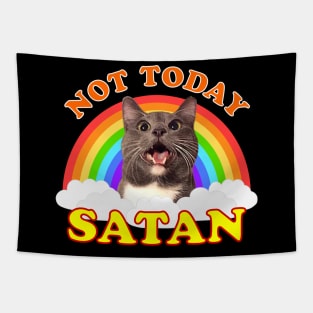 Not Today Satan Cat (Black Background) Tapestry