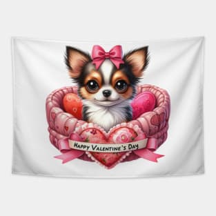 Valentine Chihuahua Dog in Bed Tapestry